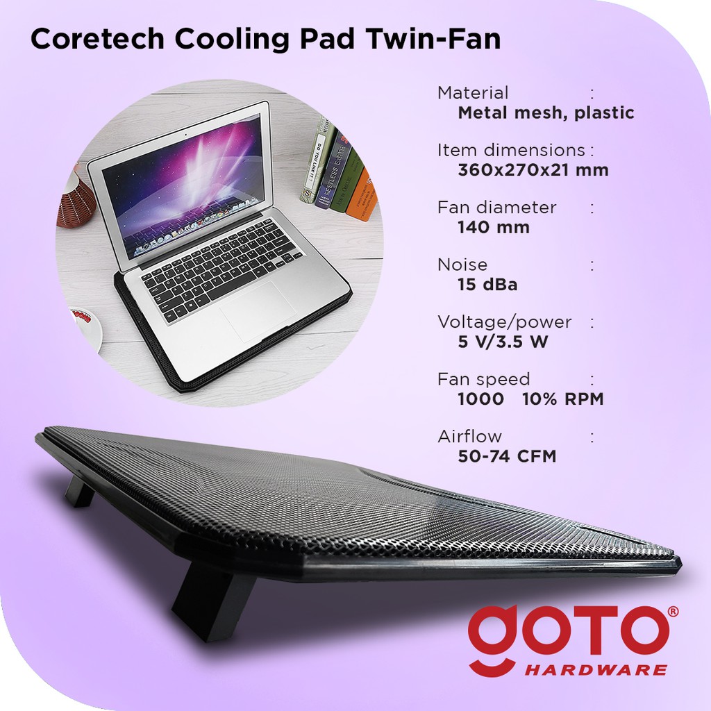 Coretech Twinfan Cooling Pad Kipas Fan Pendingin Laptop Portable-4