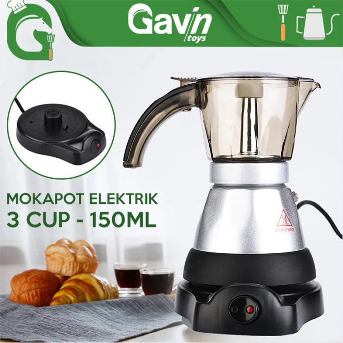 Mokapot Listrik 3 Cup Electric Moka Pot 150ml Mokapot Elektrik Silver