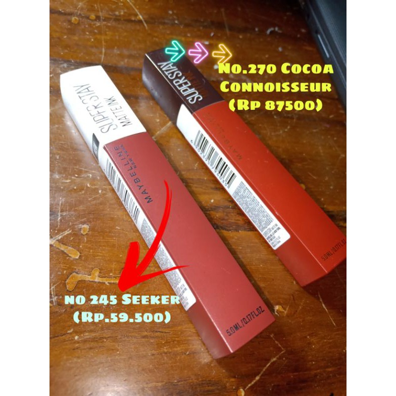 Maybelline superstaymatte dapat 2 Rp 140.000 ORIGINAL OFFICIALSTORE(no 270 Cocoa & 245 Seeker)