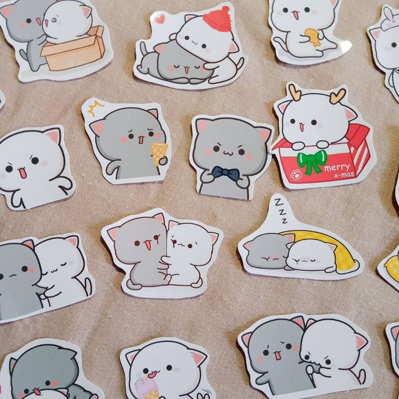 

20 pcs Sticker Cute Peach And Goma Stiker Vinyl Cutting Glossy Waterproof
