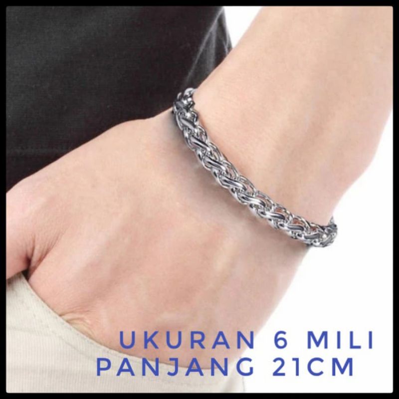 Gelang titanium pria keren rantai bulat 100% stainless steel