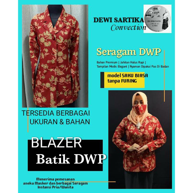 Seragam Batik DWP murah furing non furing Dharmawanita Persatuan terlaris/ Blazer Dwp free masker