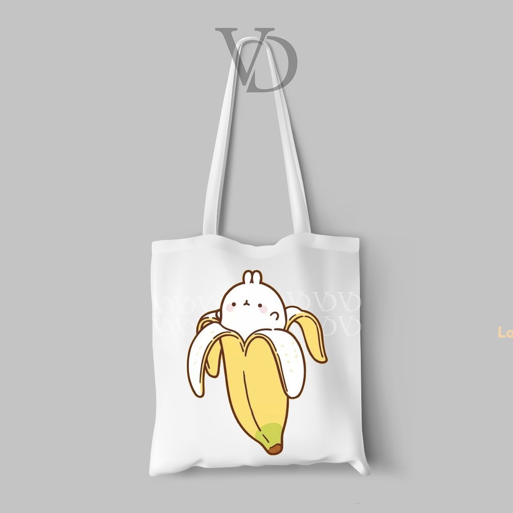 TOTE BAG BAHAN KANVAS MOTIF molang cute / korean TOTE BAG / TAS BELANJA korea