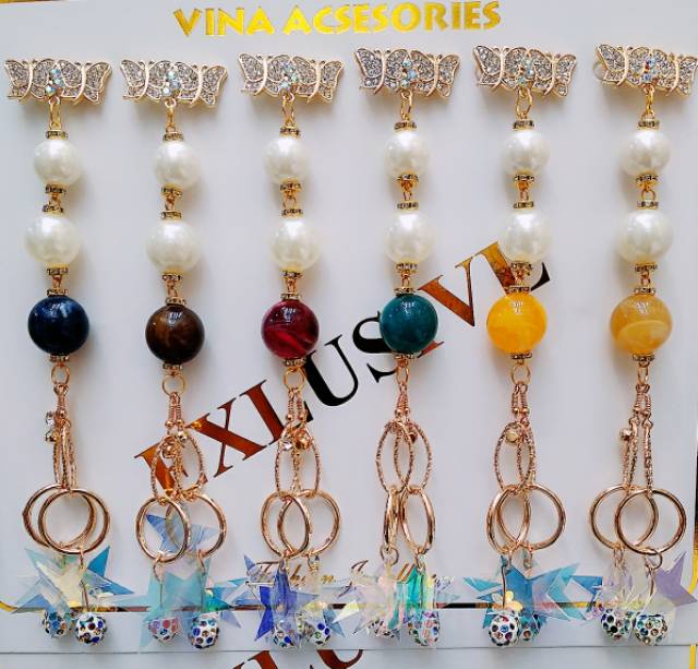 ISI 6PCS BROOCH DAGU JURAI ANTING IMPORT DISKO BINTANG GOLD