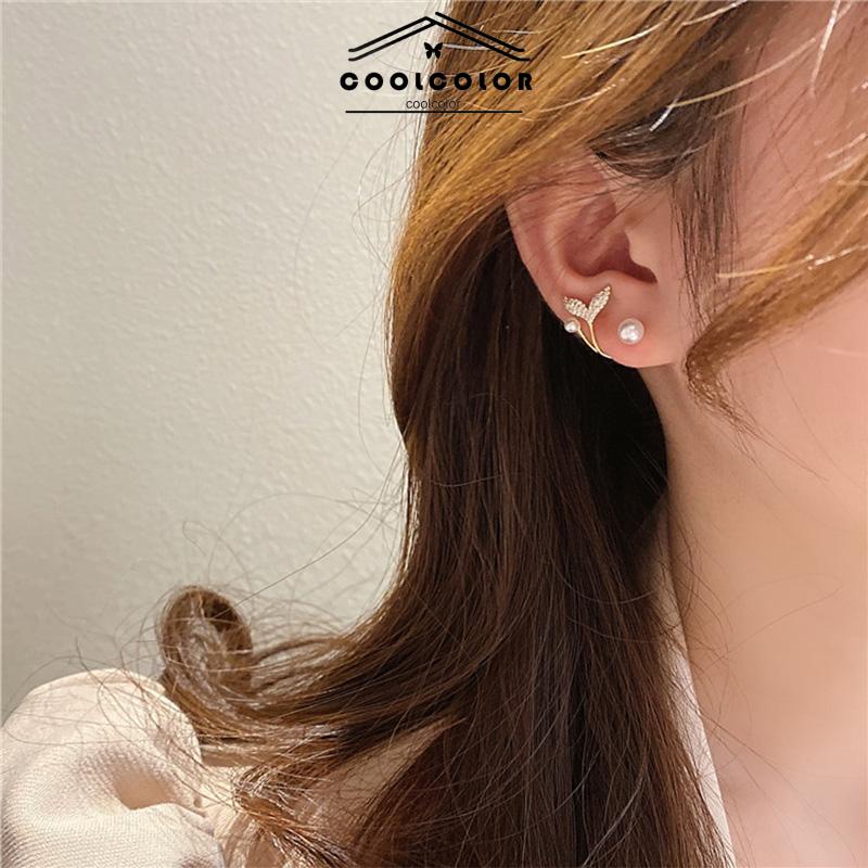 COD Anting 925 Perak Jarum Ikan Korea Ekor Mutiara 2022 Baru Trendi Elegan Fashion Stud Earrings- cl