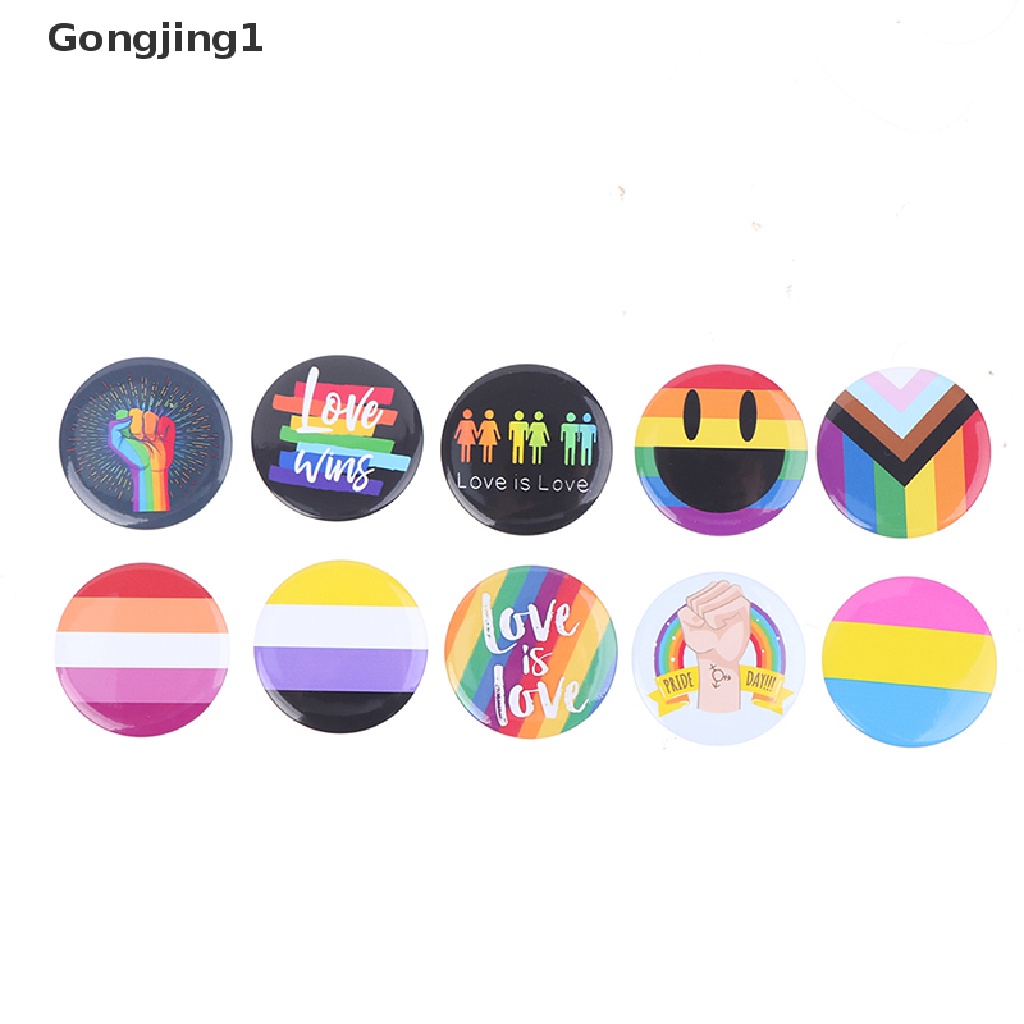 Gongjing1 Lgbt Bros Pin Bentuk Jari Hati Warna Pelangi Bahan Metal Untuk Jaket Denim