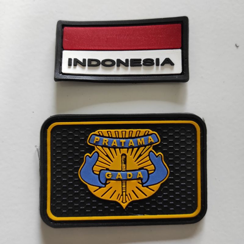 PATCH RUBBET SATU SET LOGO SECURITY GADA PRATAMA+BENDERA KECIL/TEMPELAN EMBLEM KARET VELCRO SATPAM