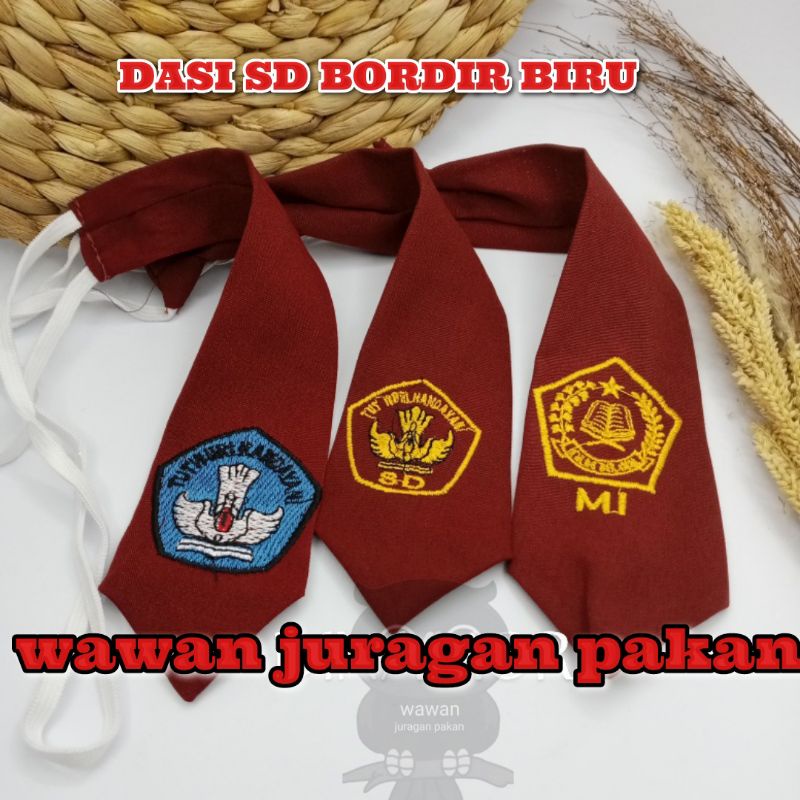 DASI SD DASI SEKOLAH BORDIR BIRU DASI SD CEWEK , DASI SD COWOK, DASI KARET BORDIR