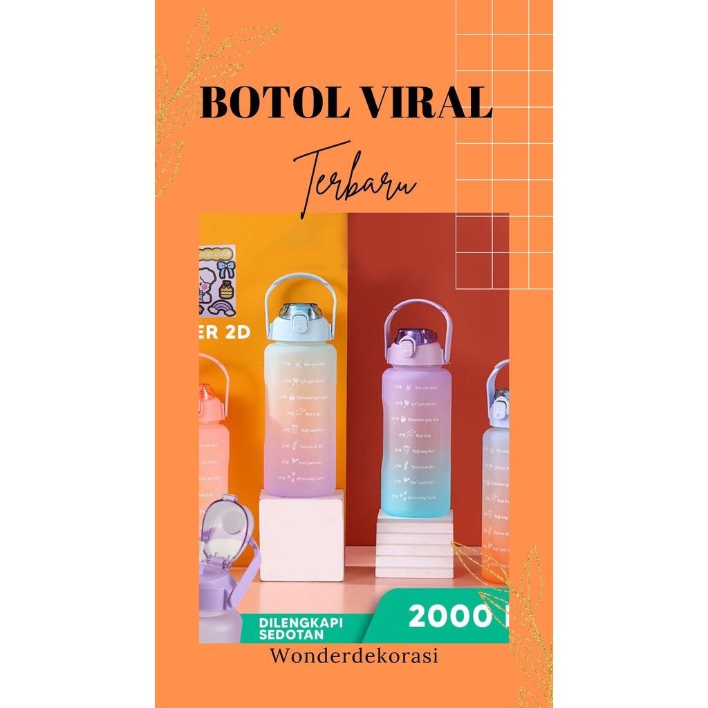 Botol Viral 2 Liter Botol Minum Pelangi 2 Liter Free Packing Buble Wrap Bonus Stiker Botol Motivasi Botol Olahraga -Wonderderdekorasi