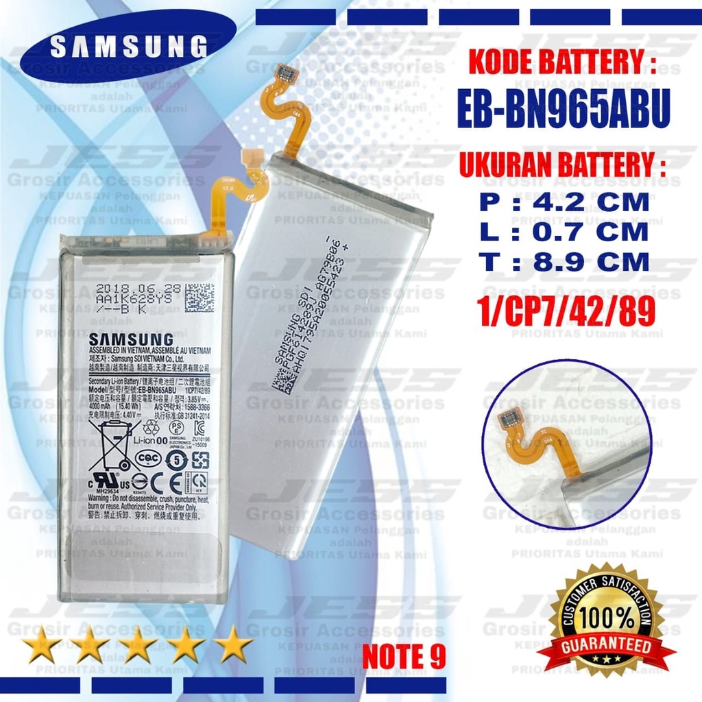 Baterai Battery Original SAMSUNG Galaxy NOTE 9 - Note9 - N9600 - N965 - N965F Kode Batre EB-BN965ABU