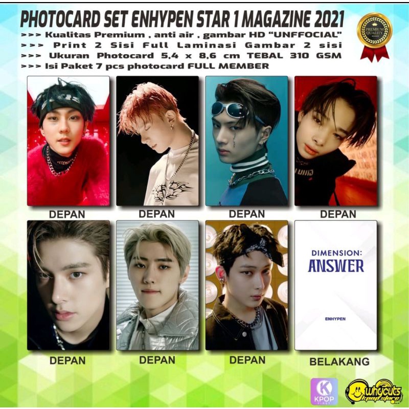 PHOTOCARD SET KPOP PREMIUM ENHYPEN // DIMENSION ANSWER // ISI 7 PCS // Print 2 sisi full laminasi