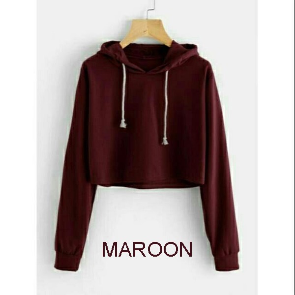 sweater hoodie pendek cewek terbaru merah maroon all size