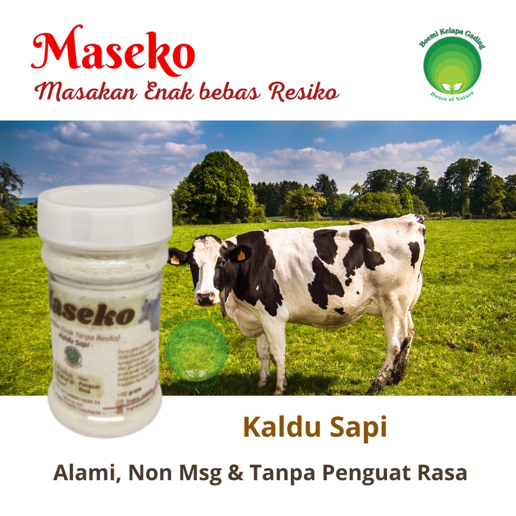 

Kaldu Bubuk Maseko Sapi Lingkar Organik Non MSG botol isi 100 gram