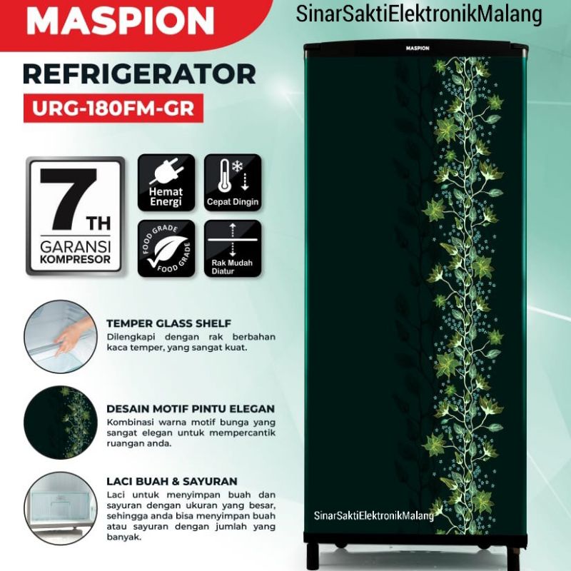 Maspion Kulkas 1 Pintu Lemari Es Low Watt Motif Bunga URG 168 FM Malang