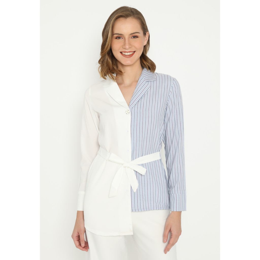 MINEOLA Blazer Wanita Putih Biru Shopee Indonesia MINEOLA Blazer Wanita Putih Biru Shopee Indonesia