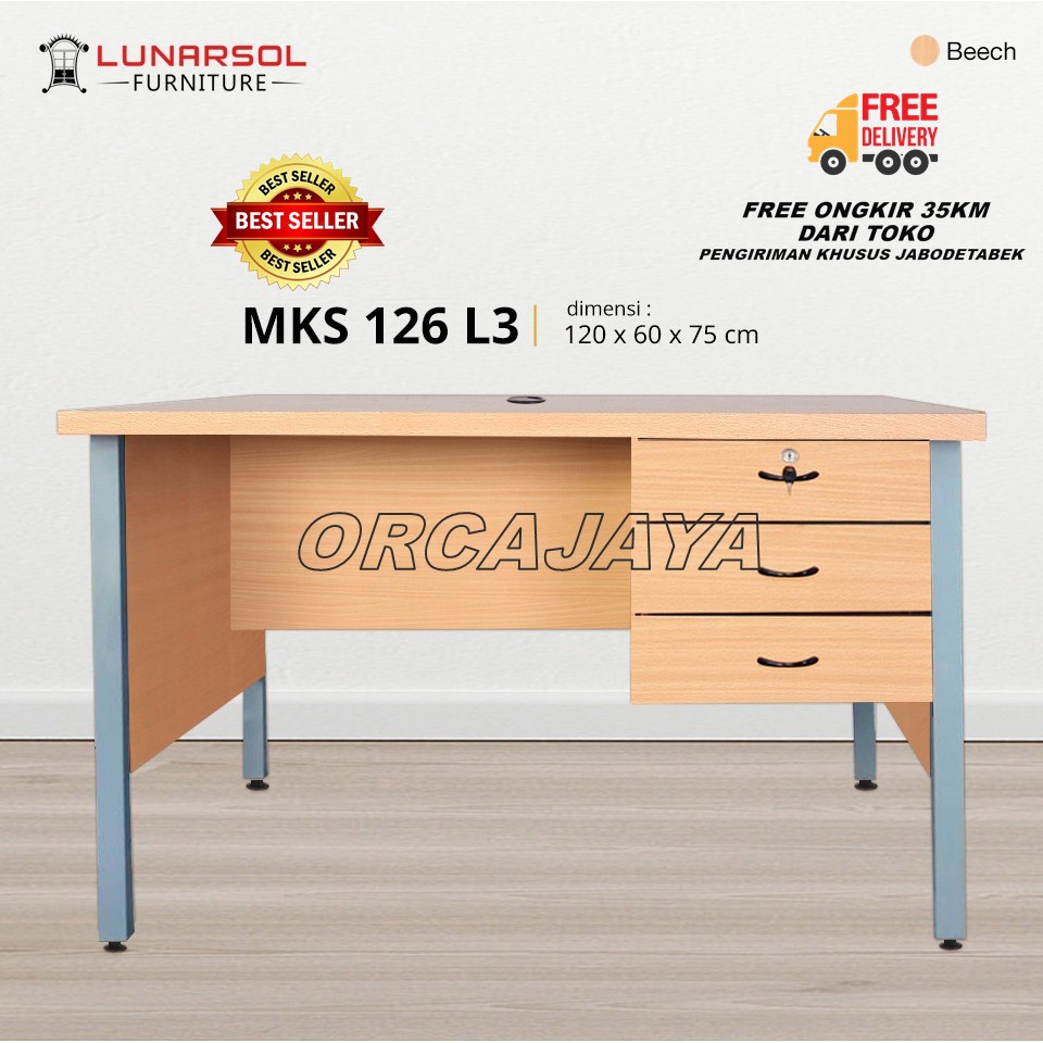 MEJA KANTOR / MEJA TULIS MKS 126 L3 (KAKI BESI)