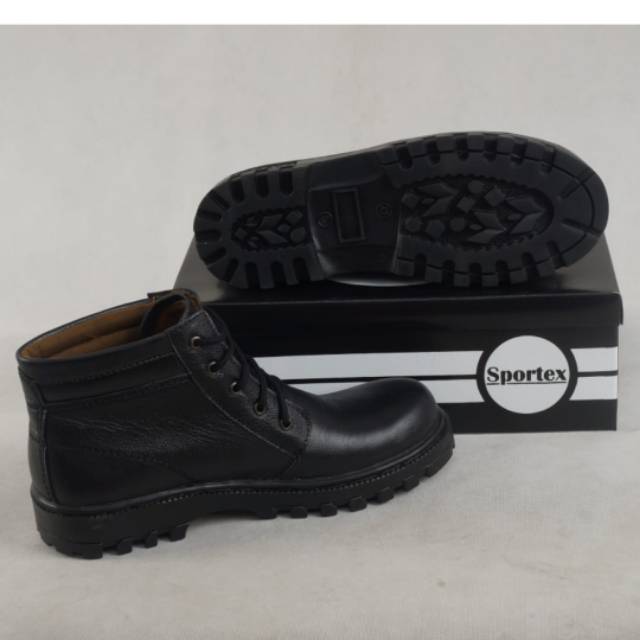 sepatu safety pria ujung besi bahan KULIT ASLI hitam type 01 by sportex