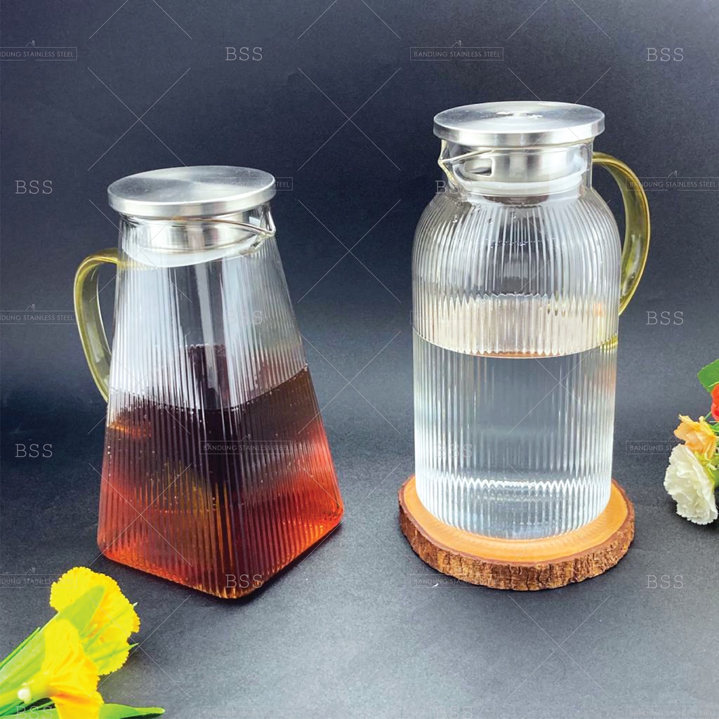 Water Jug Glass Ripple Teko Kaca Pitcher Air Minum Borosilicate Besar 1.6L 1.8L Tahan Panas Dingin