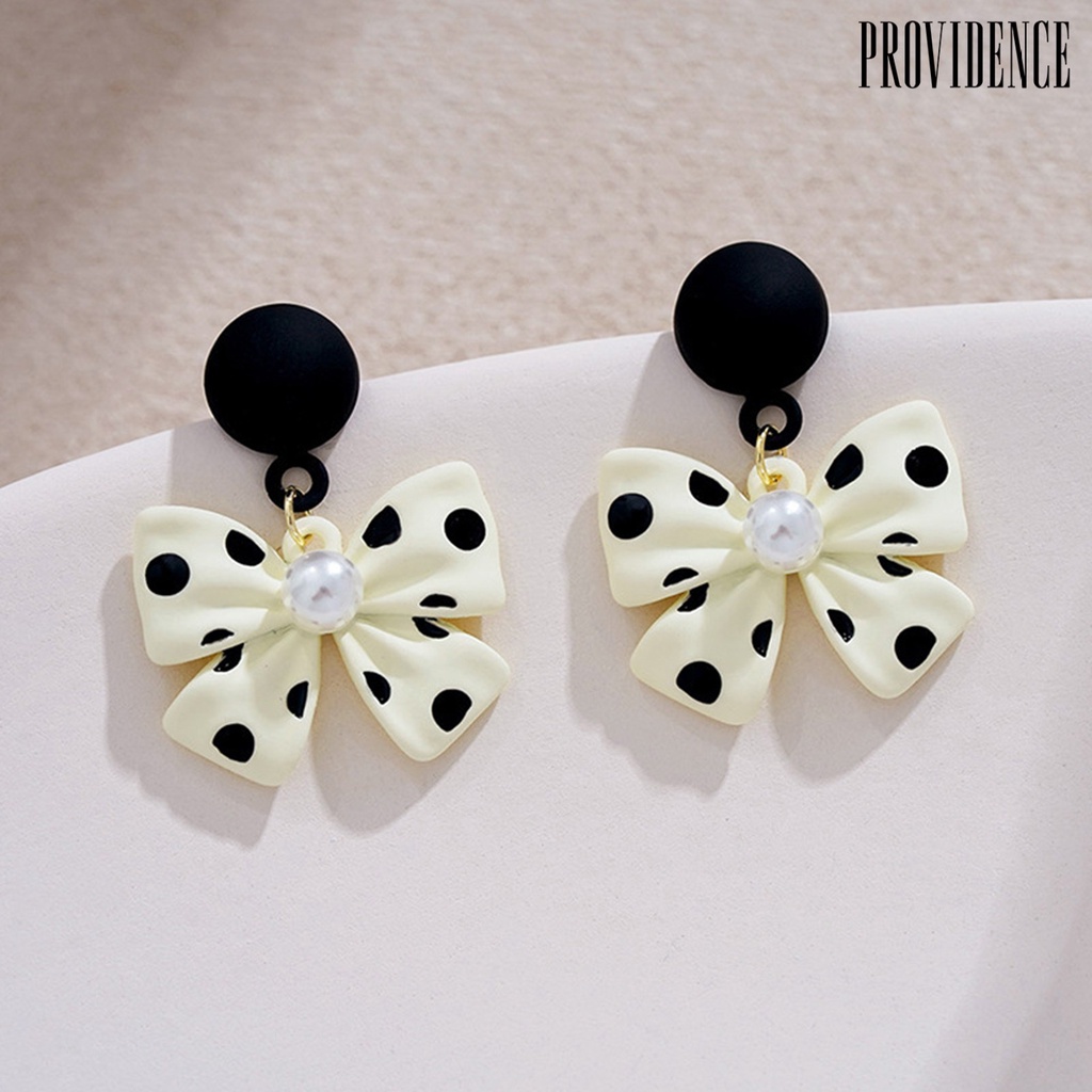 Providence 1 Pasang Anting Tusuk Gantung Bahan Alloy Desain Pita Hias Mutiara Imitasi Untuk Wanita