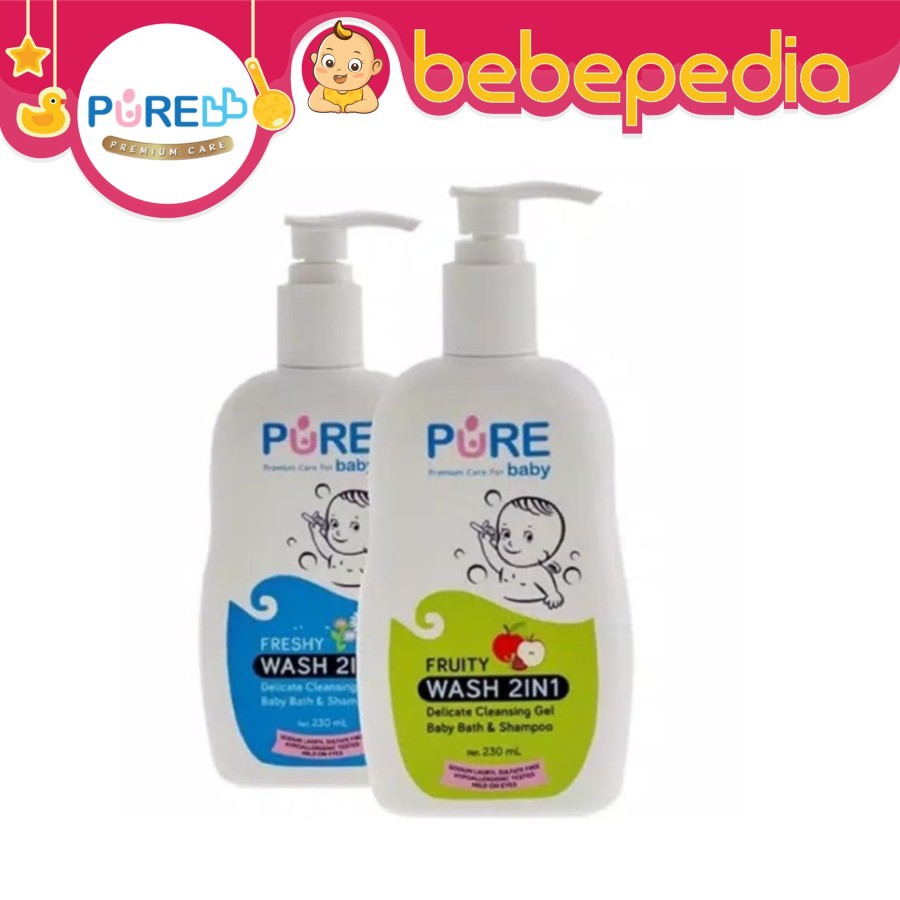 Pure Baby Wash 2In1 Freshy Fruity 230ml Botol | 450ml Refil  Sabun Mandi Bayi