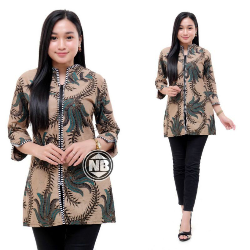 M-L-XL-XXL Batik wanita ASJ SA HRB026 Kenongo Kemeja Tosca Pendek-ziper gedangan hijau