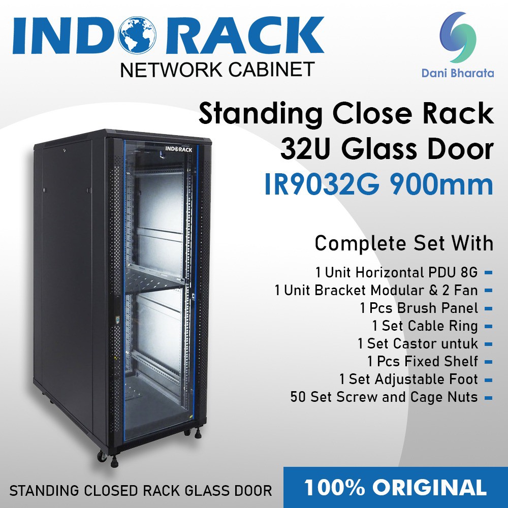 Indorack IR9032G Standing Close Rack 19&quot; 32U Glass Door Depth 900mm STANDING CLOSE RACK 32U GLASS DO