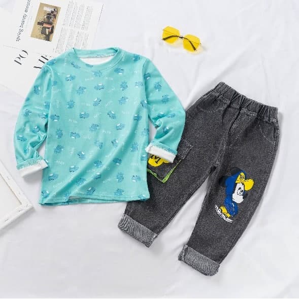 Promo !! Setelan anak laki-laki / setelan hello dino blue ukuran 1-4tahun / Setelan baju anak import