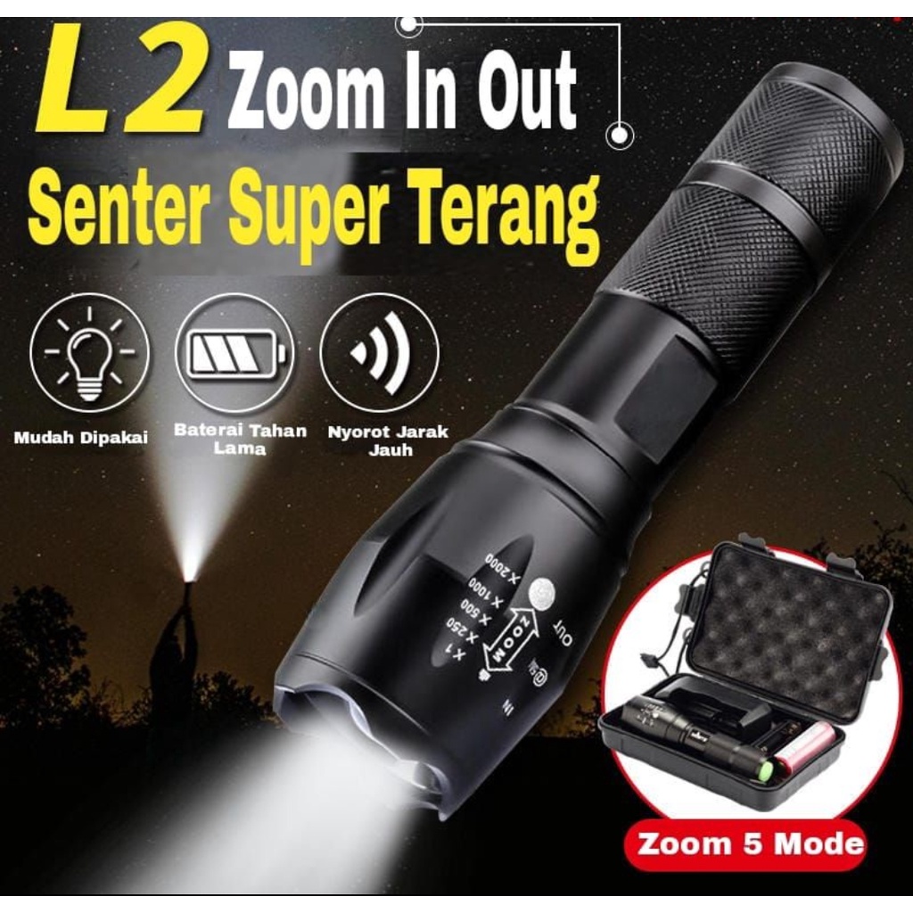 Senter Swat T6 LED Type XM-L2 Flashlight Zoom Super Terang