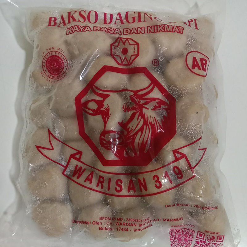 

BAKSO DAGING SAPI WARISAN 319 AB, 700 GR ISI 50