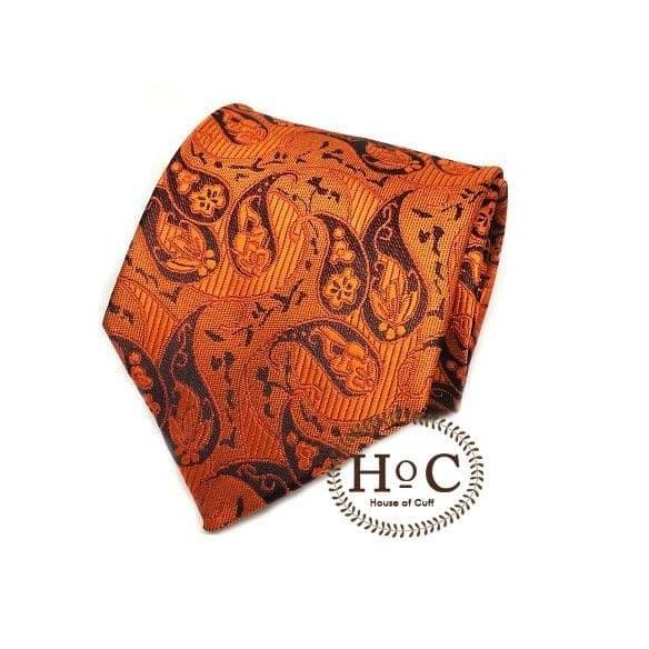 Dasi Neck Tie Motif Wedding Best Man Orange Black Paisley Batik Tie