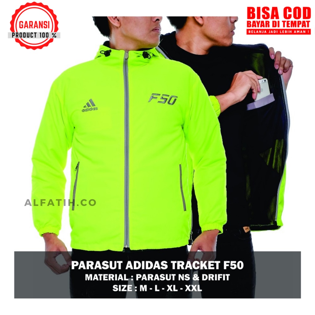 Jaket Parasut [Adidas F50] Sepeda Jogging Lari Pria Wanita  Stabilo Strip Abu