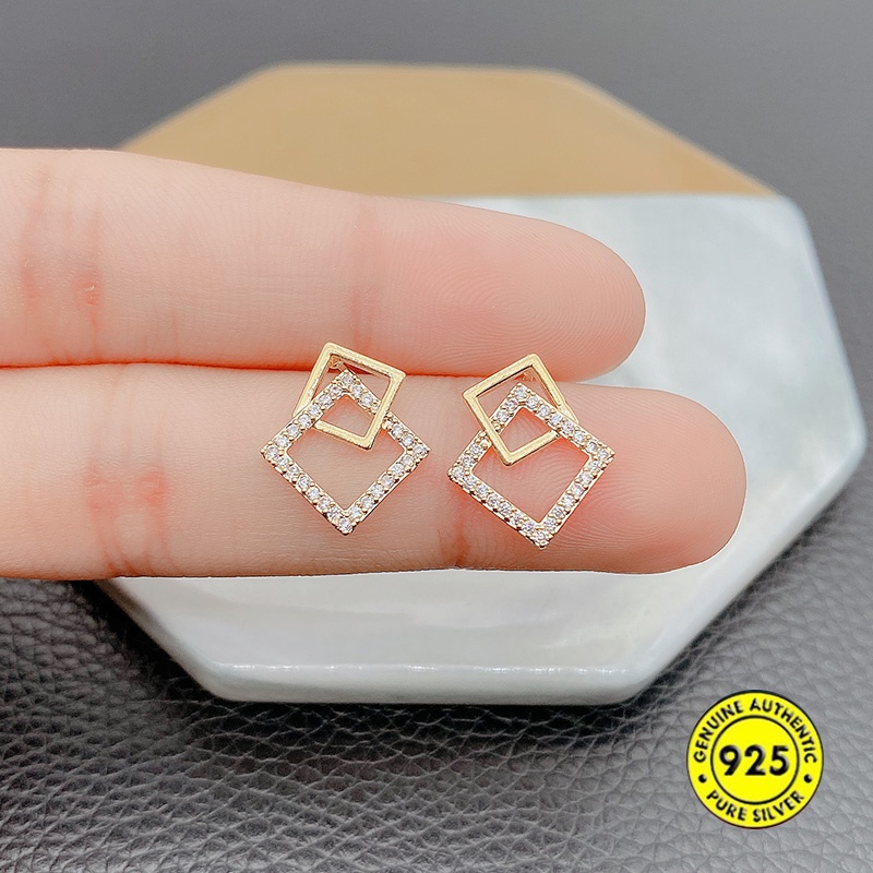 Anting Berlian Imitasi Bentuk Persegi Geometris Untuk Wanita