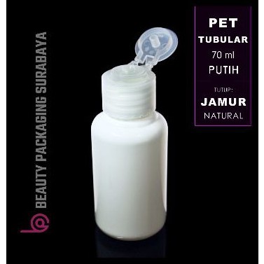 Botol Plastik PET 70ml Tubular Putih Tutup Fliptop Jamur