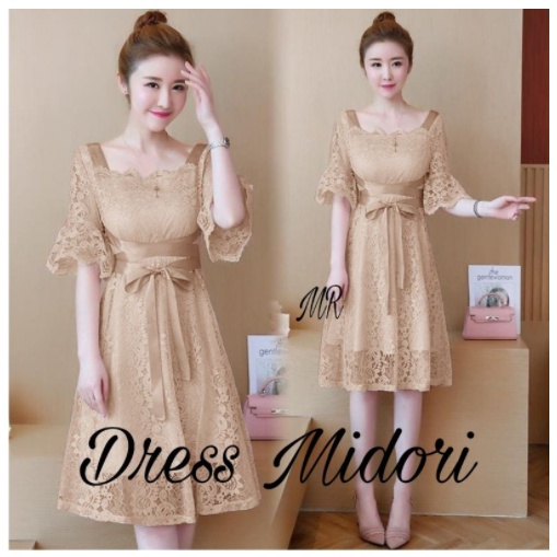 Baju Dress Pesta Natal Imlek Wanita Dewasa Murah Kekinian Terbaru 2021 2022 Midi Dress Bhn Brokat Ko