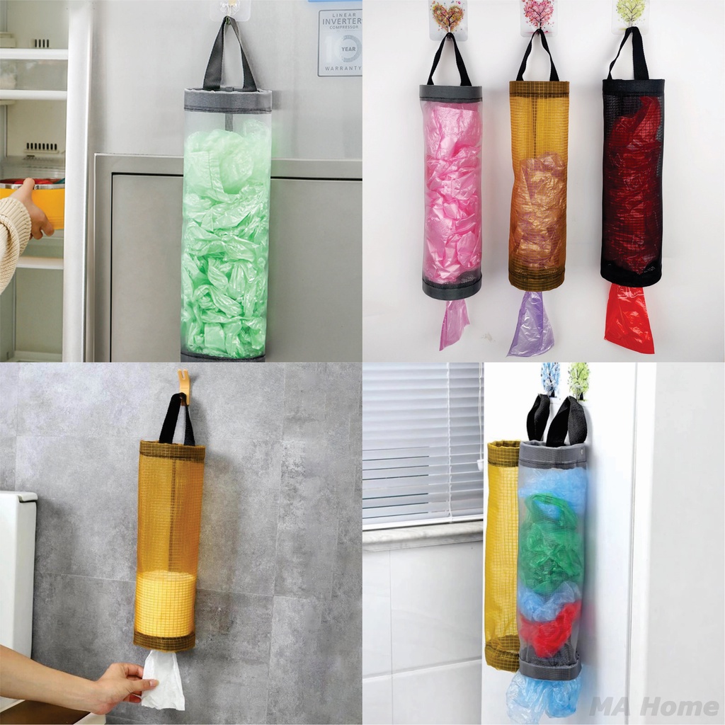 Tas gantung plastik sampah dinding / Tempat penyimpanan kantong plastik Kresek / Bag holder wall mount storage