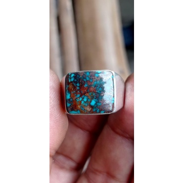 Natural batu pirus persia lawasan ring perak tebal minimalis jaminan batu asli