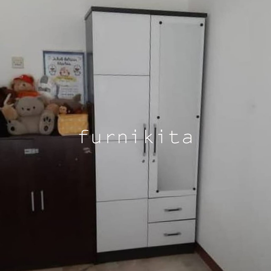  LEMARI  PAKAIAN  2  PINTU  PUTIH MINIMALIS  GANTUNG  KACA BW02 Shopee Indonesia