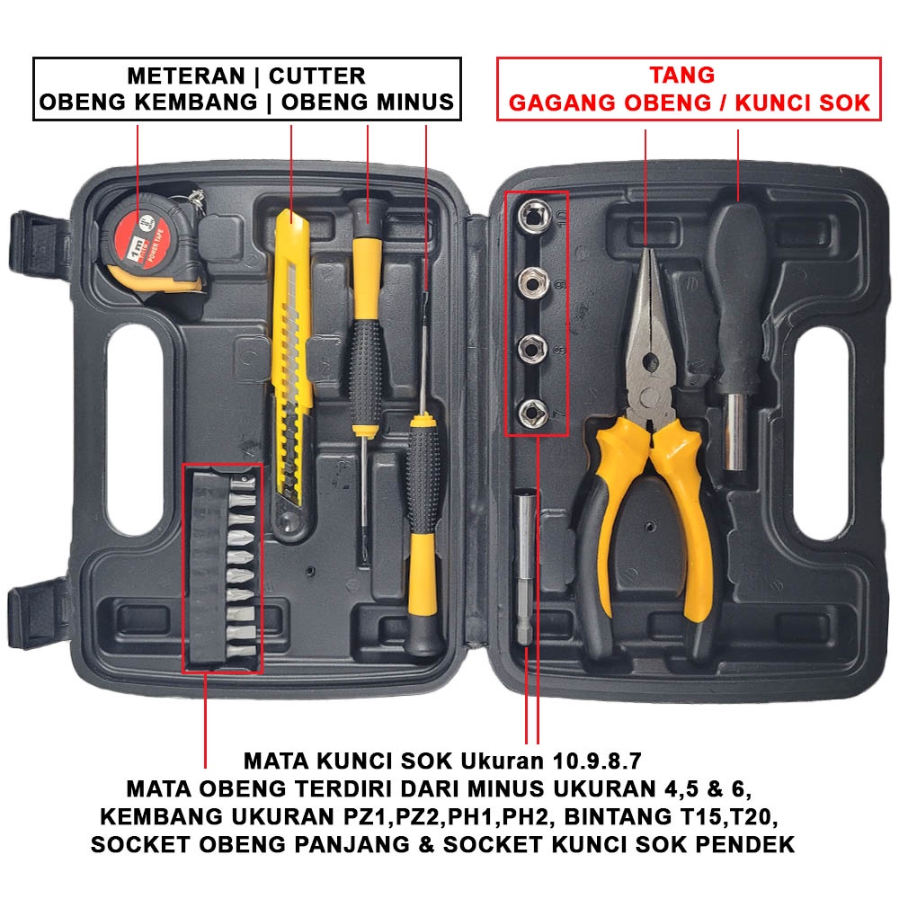 Toolkit Box TB022 - 22 Set Kunci Sok Obeng Set Minimalis