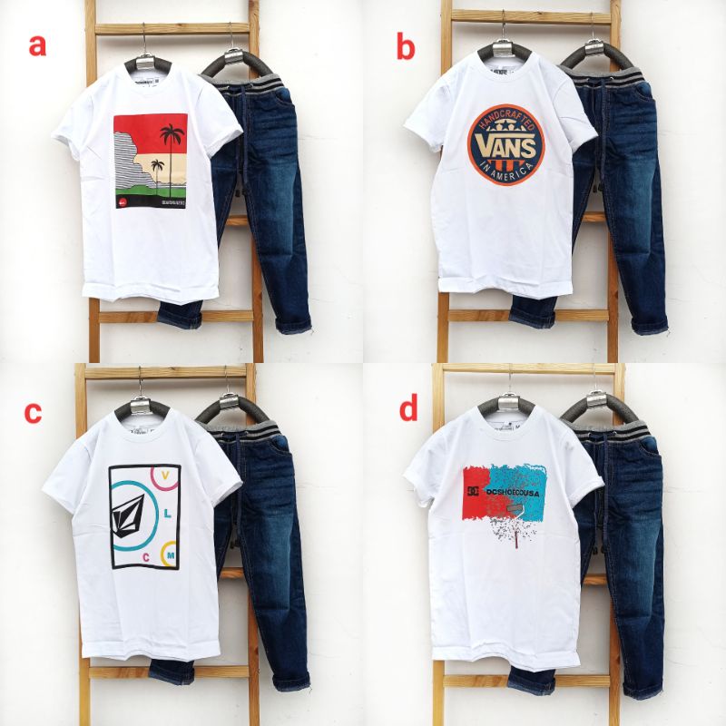 Baju Setelan Distro Anak Laki-Laki MixMatch Kaos Kombed 30S dan Tabina Jeans usia 7 tahun - 8 tahun