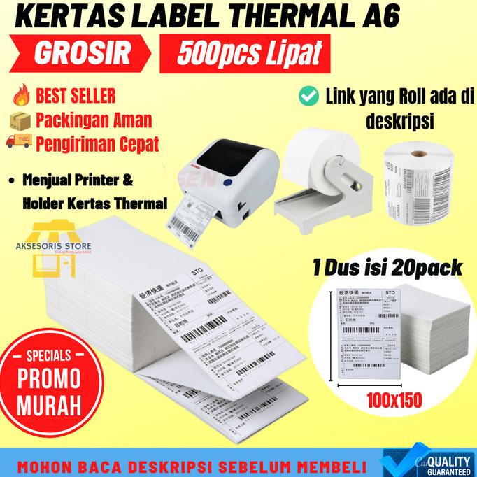 

KERTAS THERMAL LABEL STICKER 100X150 500PCS BARCODE UKURAN A6
