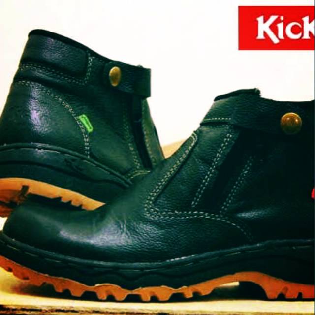 Sepatu boot proyek pria kickers safety ujung besi kulit grade ori