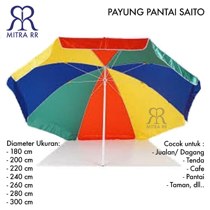 Payung Pantai UV Pelangi Taman Cafe Tenda Jualan Dagang Parasol Saito 280 cm - Free Packing Bubble Wrap dan Dus