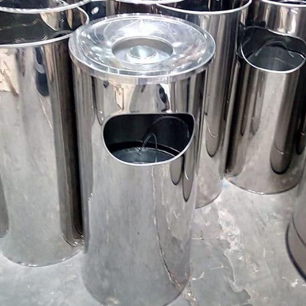 Tempat Sampah Stainless + Asbak | Tong Sampah |Tempat Sampah Mall