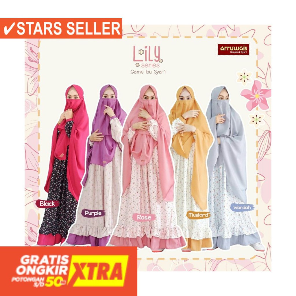 BAJU LEBARAN PAKAIAN MUSLIMAH SYARI BERGO BALOTELI / Gamis Set Ibu Katun Jepang Arruwais Motif Bunga
