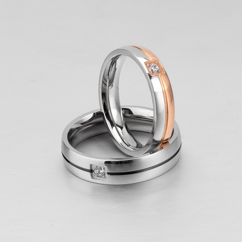 Cincin Berlian Bahan Titanium Warna Rose Gold Silver Untuk Pria Dan Wanita