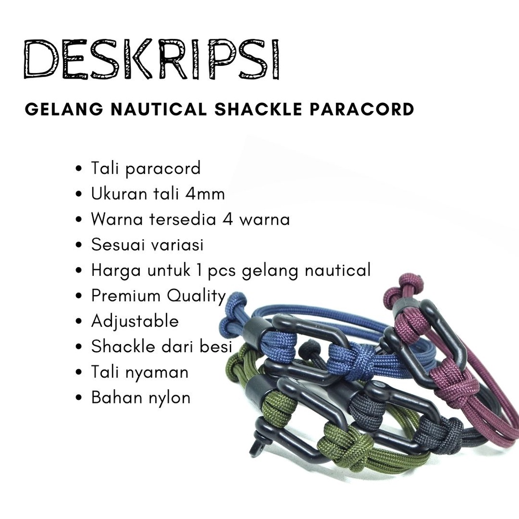 Gelang Nautical Tali Paracord Pria Survival Outdoor Warna Polos