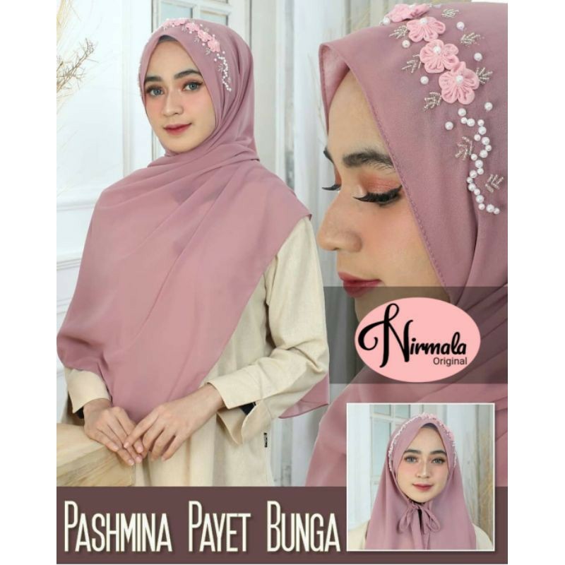 Hijab Pasmina Payet Bunga Tali Terbaru / pasmina Bunga Jasmin ceruty Babydoll by Delima Collection-2