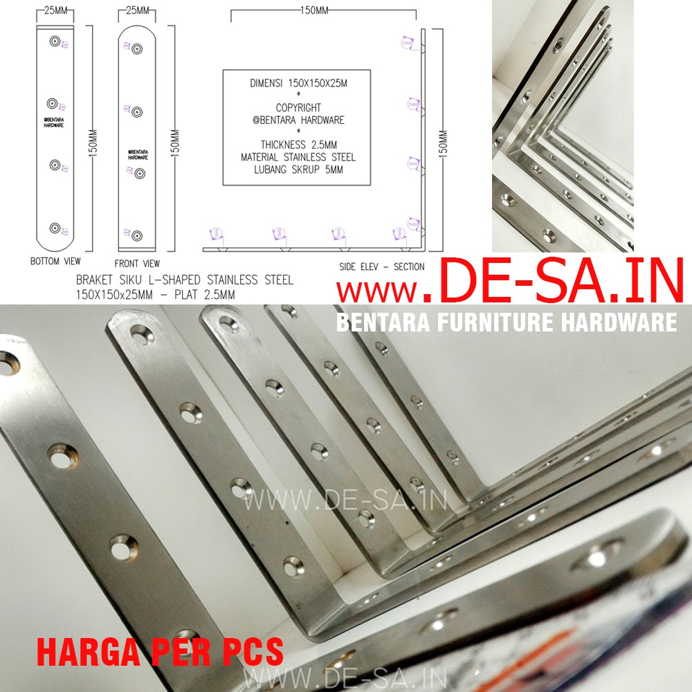 150MM Siku Stainless Steel Braket 150 X 150 X 25 MM Besar - L-Shaped Angle Bracket Fastener