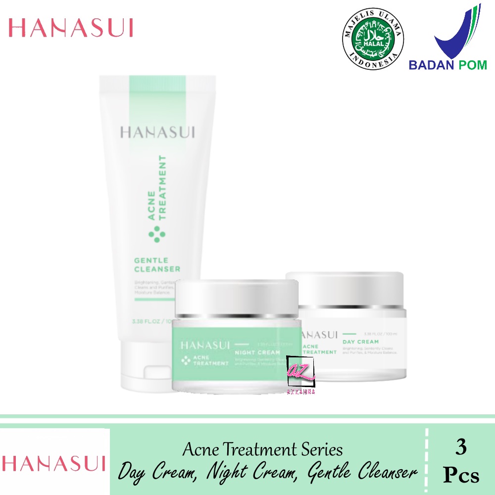 HANASUI Acne Treatment Series Paket Day, Night, Cleanser - 3pcs