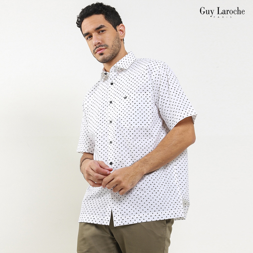 Kemeja Pria Lengan Pendek Guy Laroche Freccia Cooling Print Putih